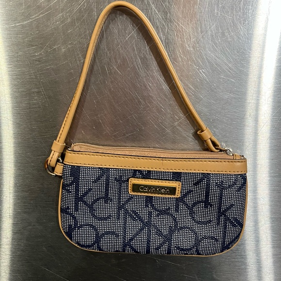Calvin Klein Blue and Tan Logo Wristlet - Picture 4 of 5